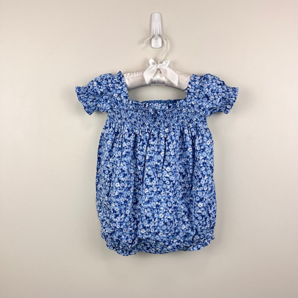 Janie and Jack Baby Floral Smocked Romper Silver Lake Blue 6-12 Months